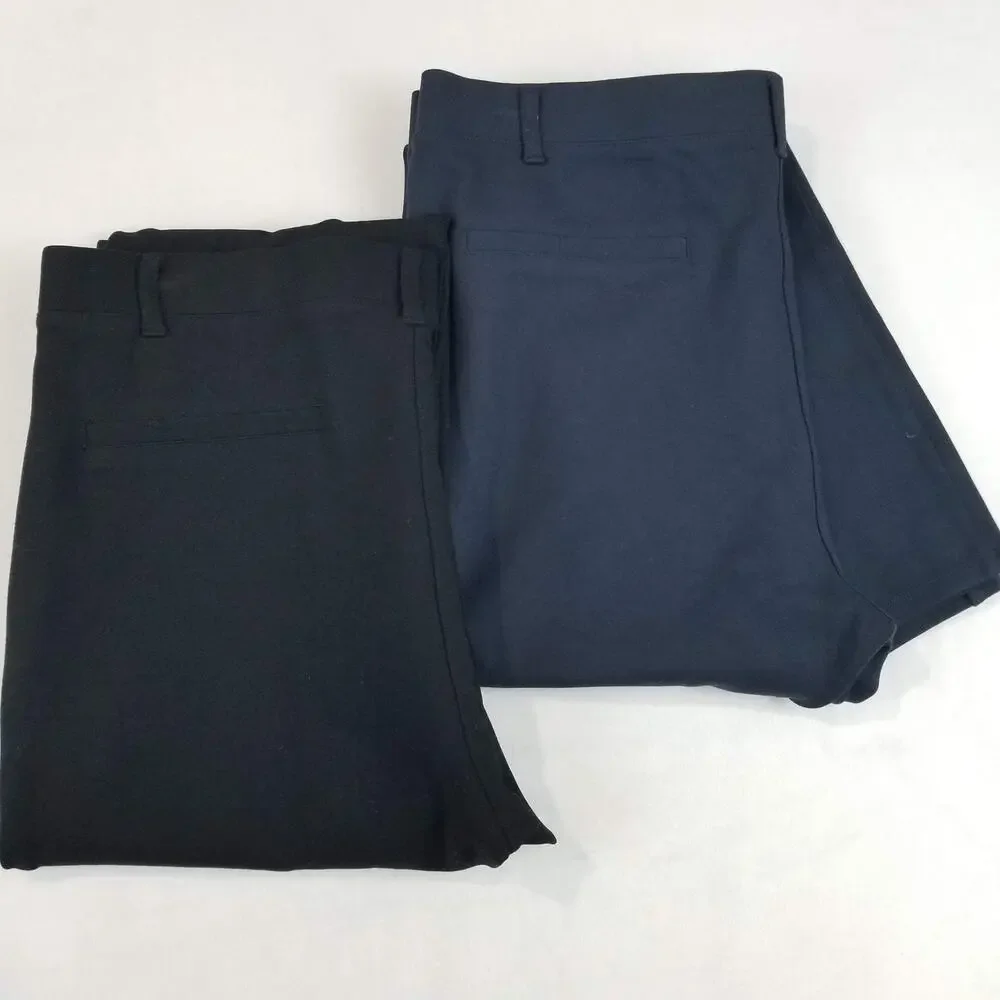 2 PC Quince Pants Womens Large Tall Black Navy Ultra-Stretch Ponte Straight Leg
